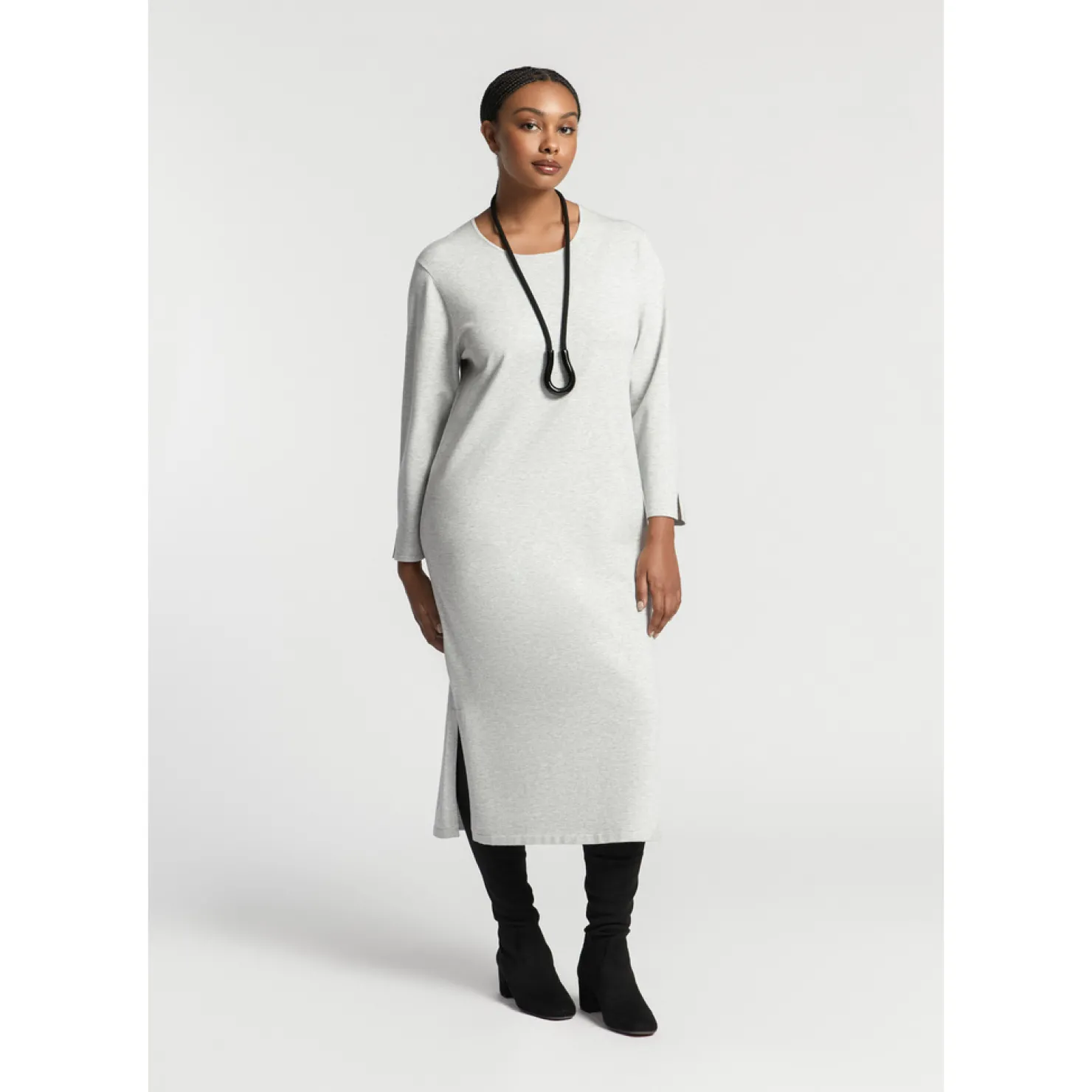 lange_gebreide_jurk_met_split_12.webp DAMES Xandres Lange gebreide jurk met split